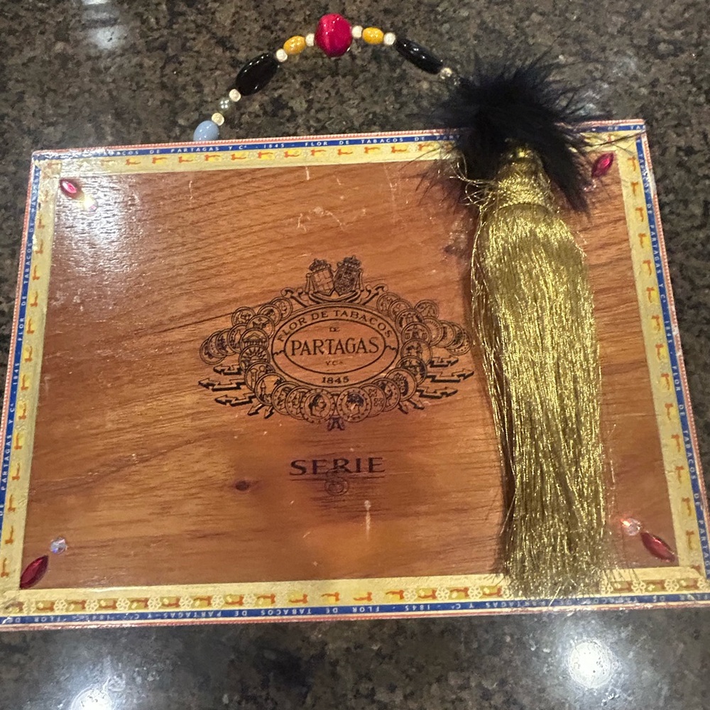 Beaded Handle Wooden Clutch with Gold Tassel